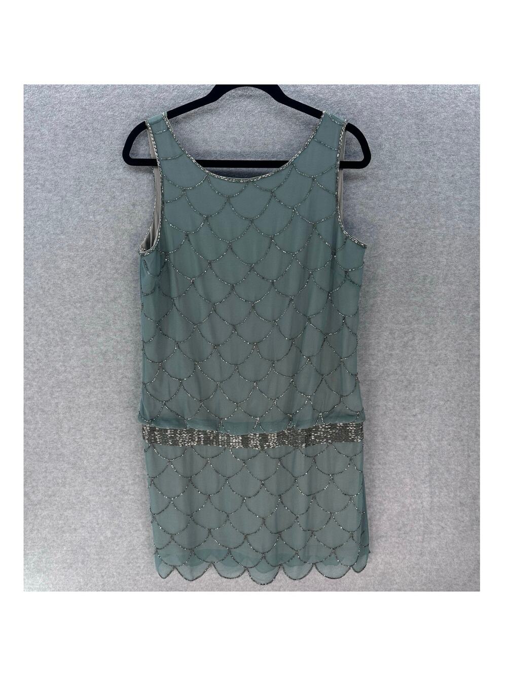 Adriana Papell Women's sz 10 Fishscale Beaded Cocktail Prom Wedding Guest Dress